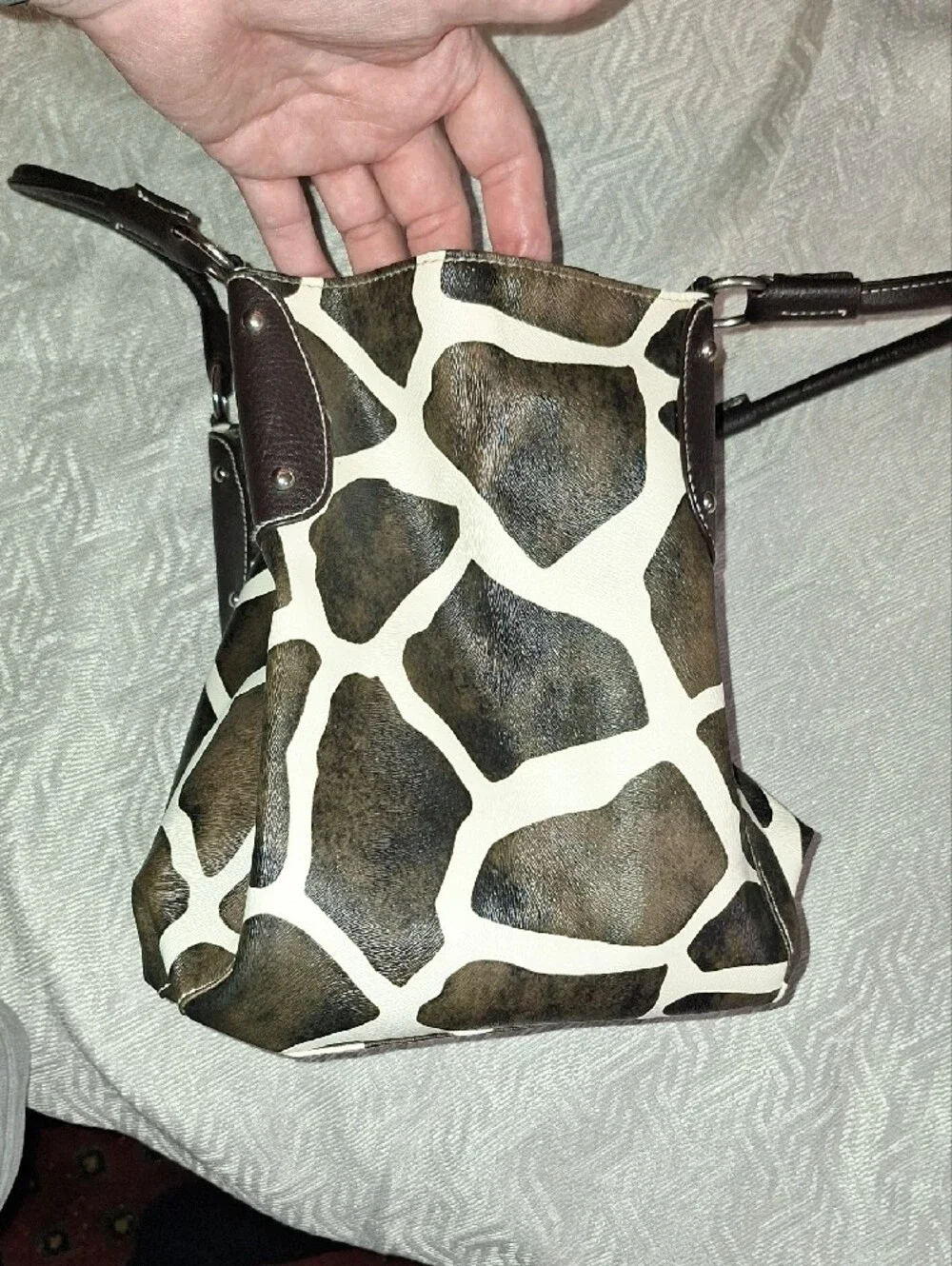 ATTENTION Brown and Cream Giraffe-Print Hobo Tote Bag